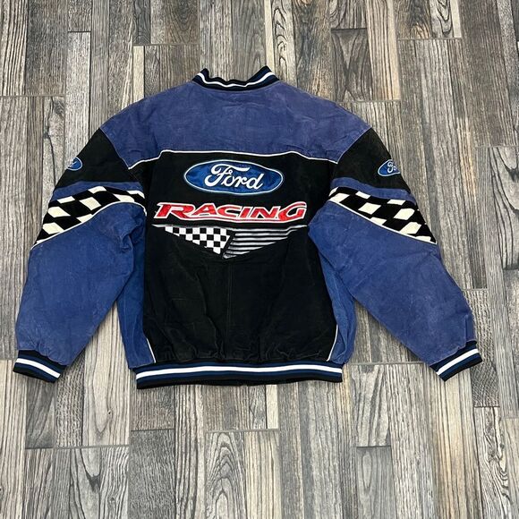 🔥🔥Vintage 90’s NASCAR Ford Racing Suede Leather Embroidered Zip Up Lined Jacke - Picture 5 of 15